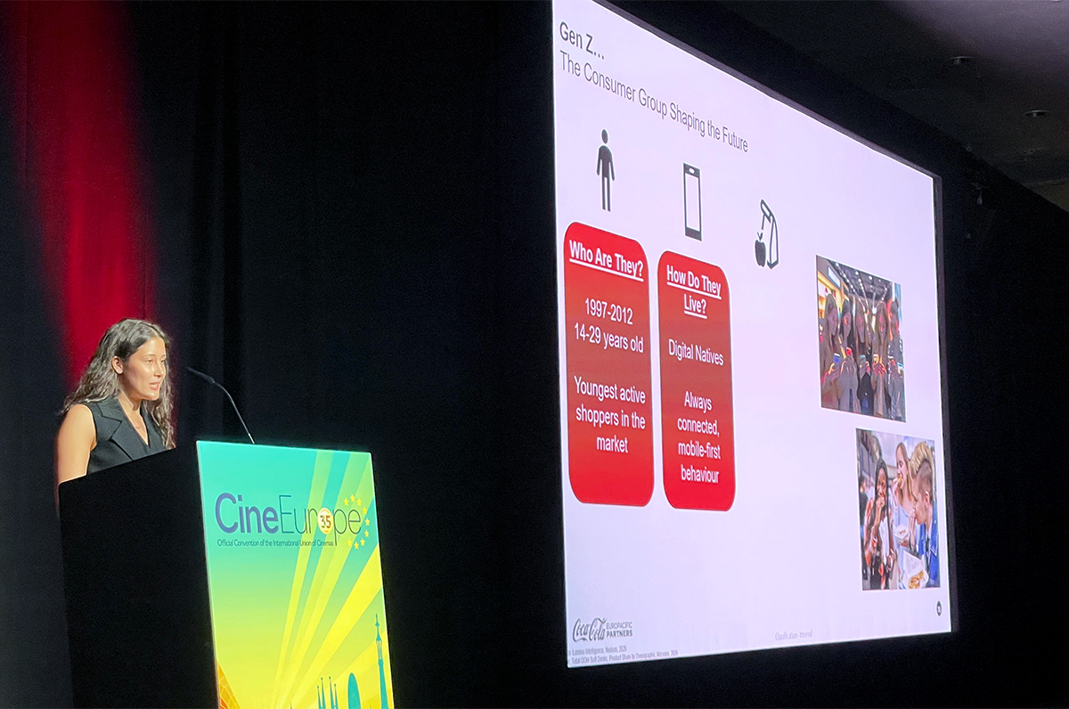 Laila Kaid from Coca-Cola Europacific Partners presenting Gen Z mindset research at CineEurope 2026